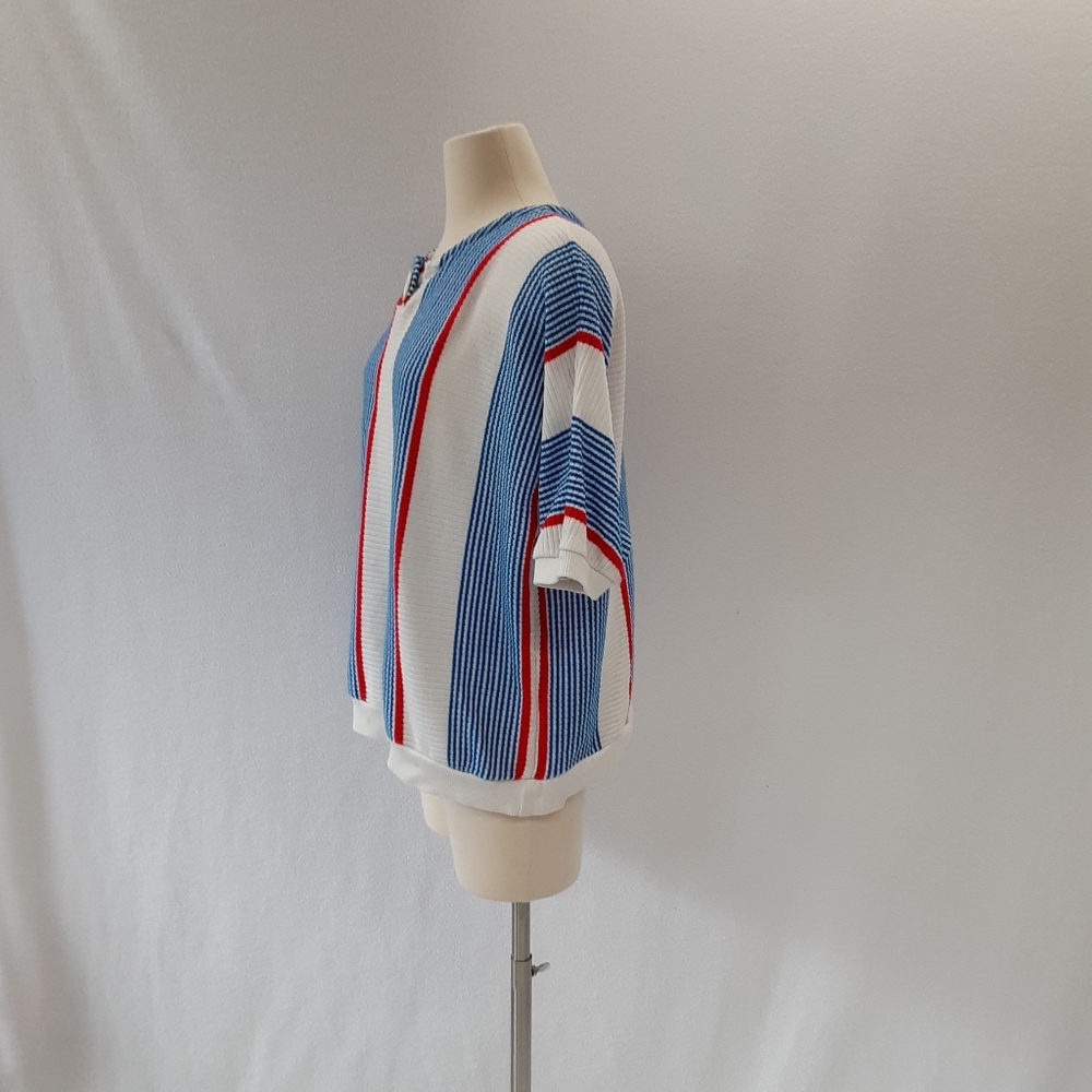 La Rose pullover 70s vintage sweater red white blue stripe dolman elbow sleeve - Picture 4 of 9